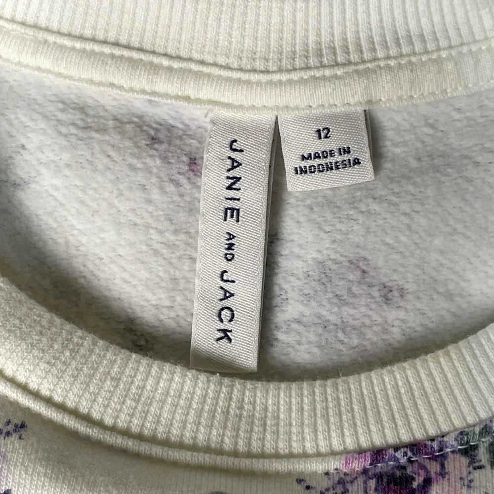 Janie and Jack Kids Girls Floral Puff Sleeve Sweatshirt‎ White Purple Size 12